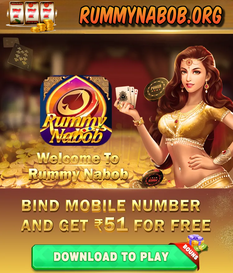 Rummy Nabob app interface showing an online rummy game in progress.